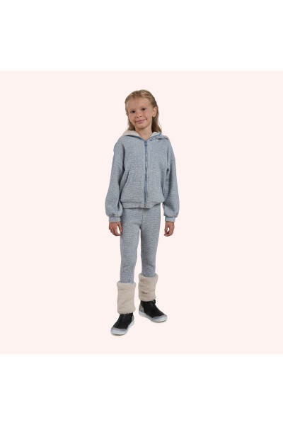 Girl Kids Soft Textured Zippered Blue Sweatshirt - 2