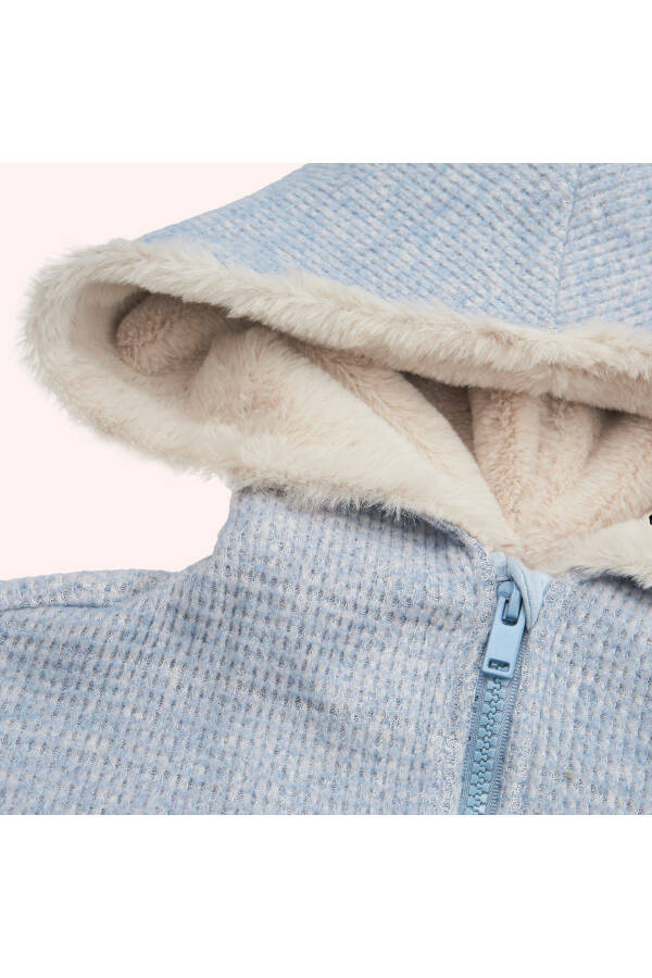 Girl Kids Soft Textured Zippered Blue Sweatshirt - 5