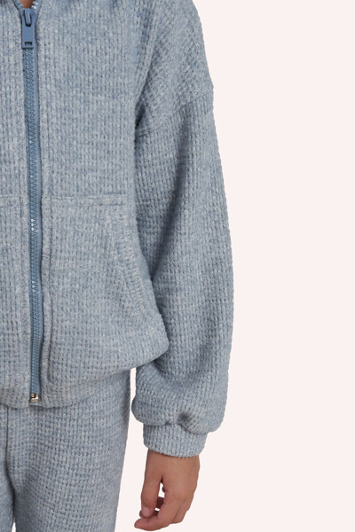 Girl Kids Soft Textured Zippered Blue Sweatshirt - 6