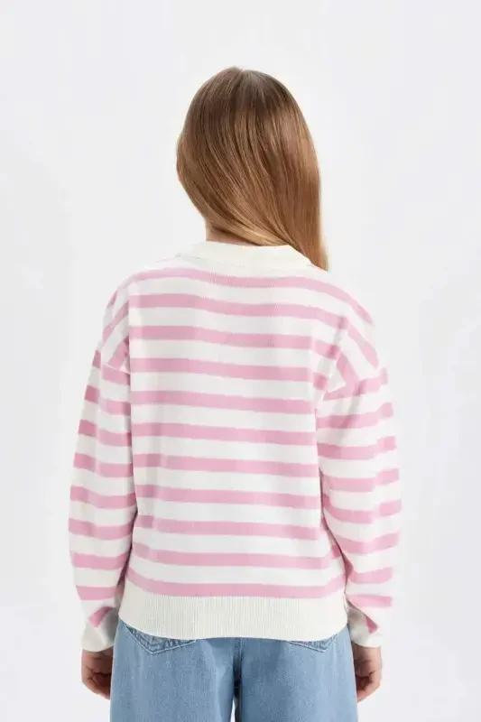 Girl Kids Standard Fit Crew Neck Striped Knitted Sweater C6903A824AU-Pink - 2
