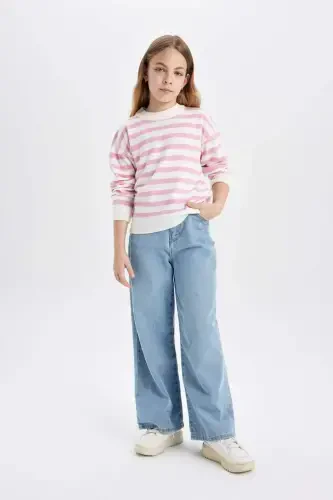 Girl Kids Standard Fit Crew Neck Striped Knitted Sweater C6903A824AU-Pink - 4