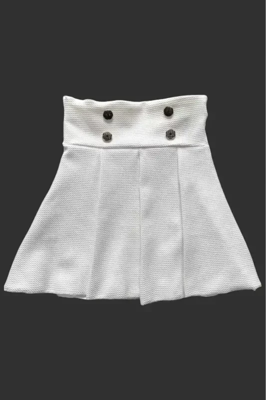 Girl Kids White Button Detailed Alya Fabric Mini Skirt 1111194-white - 1
