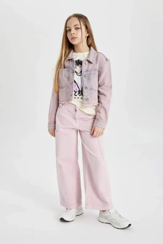 Girl Kids Wide Leg Cargo Jeans-Pink - 5