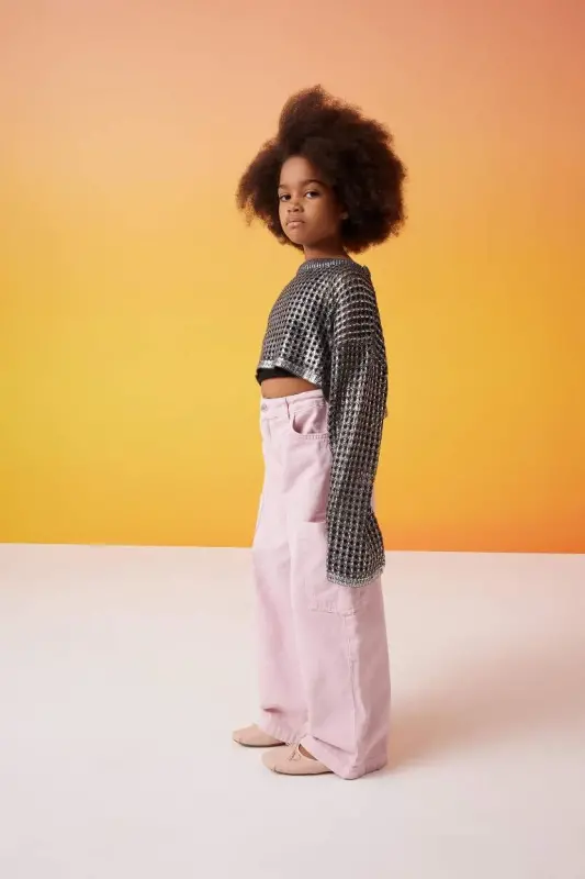 Girl Kids Wide Leg Cargo Jeans-Pink - 8