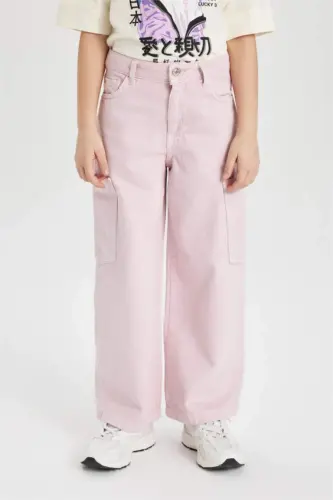 Girl Kids Wide Leg Cargo Jeans-Pink - 6