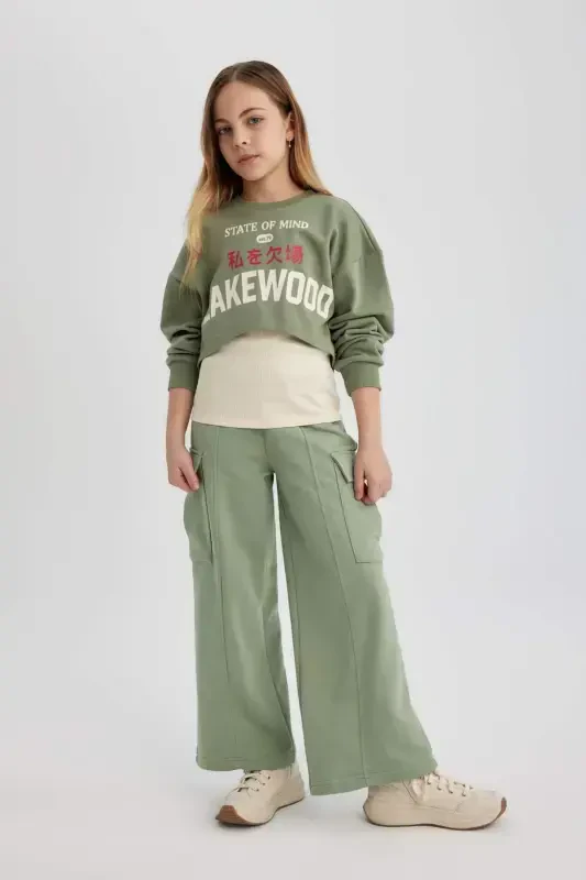 Girl Kids Wide Leg Loose Cargo Sweatpants B6402a824sp-Green - DEFACTO