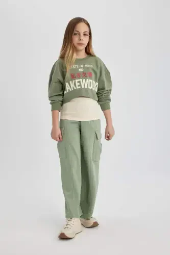 Girl Kids Wide Leg Loose Cargo Sweatpants B6402a824sp-Green - DEFACTO (1)