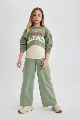 Girl Kids Wide Leg Loose Cargo Sweatpants B6402a824sp-Green - 3