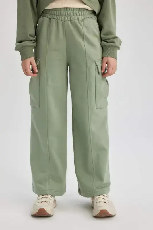 Girl Kids Wide Leg Loose Cargo Sweatpants B6402a824sp-Green - 4