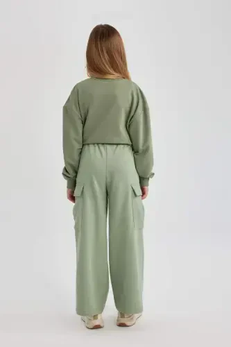 Girl Kids Wide Leg Loose Cargo Sweatpants B6402a824sp-Green - 6