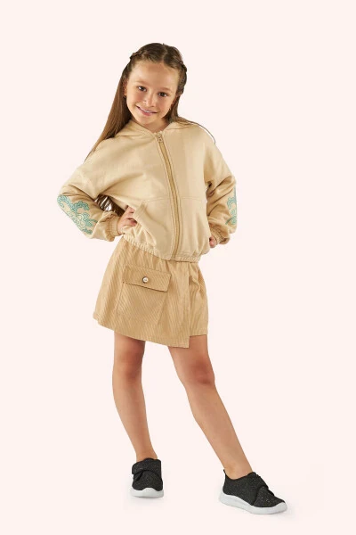 Girl Kids Zippered Beige Sweatshirt - 1