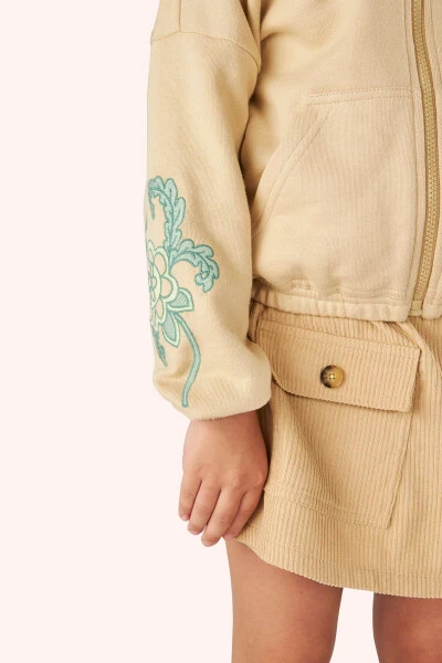 Girl Kids Zippered Beige Sweatshirt - 2