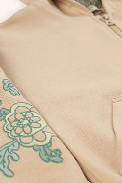 Girl Kids Zippered Beige Sweatshirt - 4