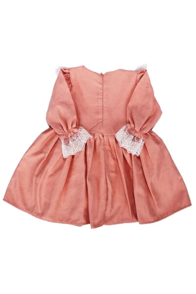 Girl Salmon Ruffle Rose Embroidered V-neck Back - BY BEBEKODAM (1)