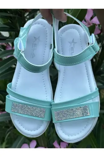 Girl Sandal Fashion Rhinestone Sandals Phylon (lightweight) Soft Sole Sandals-Patent Leather Green - 4