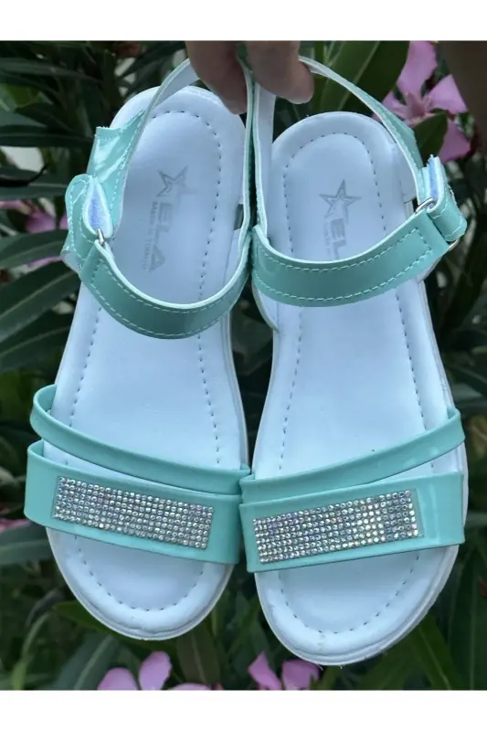 Girl Sandal Fashion Rhinestone Sandals Phylon (lightweight) Soft Sole Sandals-Patent Leather Green - 4
