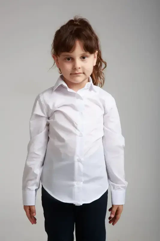 Girl White School Shirt-White - 2