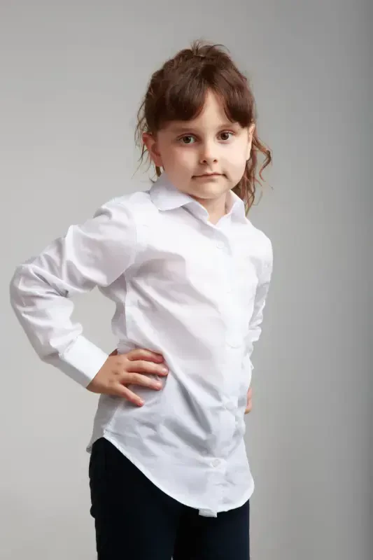 Girl White School Shirt-White - 4