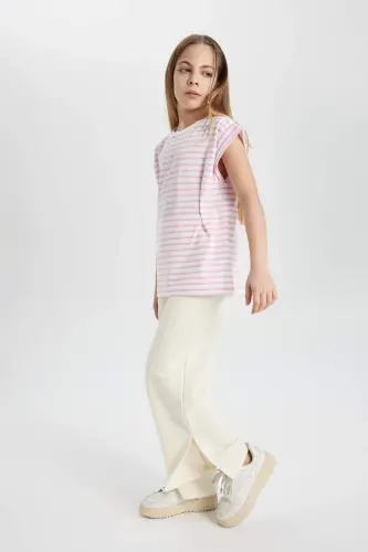 Girl Wide Leg Slit Hem Pants C0310A824SM-Ecru - 3