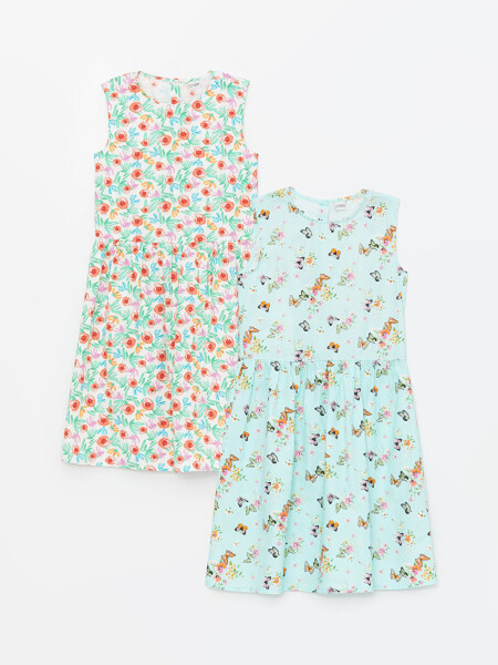 Girls' 2-Piece Dress with Bicycle Neck Pattern - 1