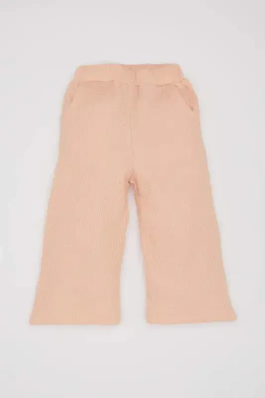 Girls' 2-Piece Waffle Knit Set: Printed Sweatshirt with Bicycle Neckline & Wide Leg Sweatpants with Elastic Waistband - 2