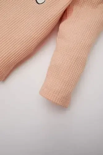 Girls' 2-Piece Waffle Knit Set: Printed Sweatshirt with Bicycle Neckline & Wide Leg Sweatpants with Elastic Waistband - 4