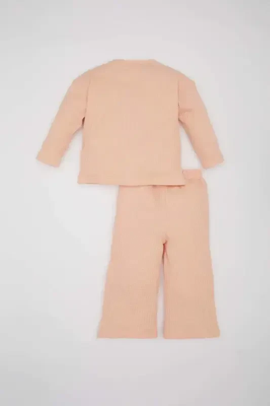 Girls' 2-Piece Waffle Knit Set: Printed Sweatshirt with Bicycle Neckline & Wide Leg Sweatpants with Elastic Waistband - 5