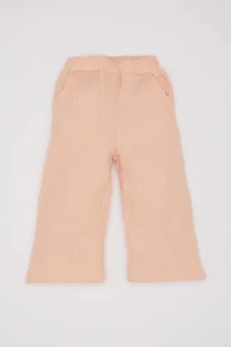 Girls' 2-Piece Waffle Knit Set: Printed Sweatshirt with Bicycle Neckline & Wide Leg Sweatpants with Elastic Waistband - 2