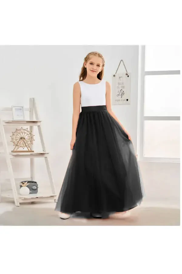 Girls 3 Layer Fluffy Long Tulle Skirt Graduation Party Show Skirt - 1