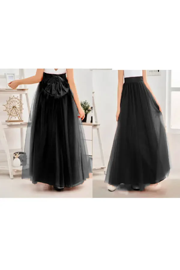 Girls 3 Layer Fluffy Long Tulle Skirt Graduation Party Show Skirt - 2