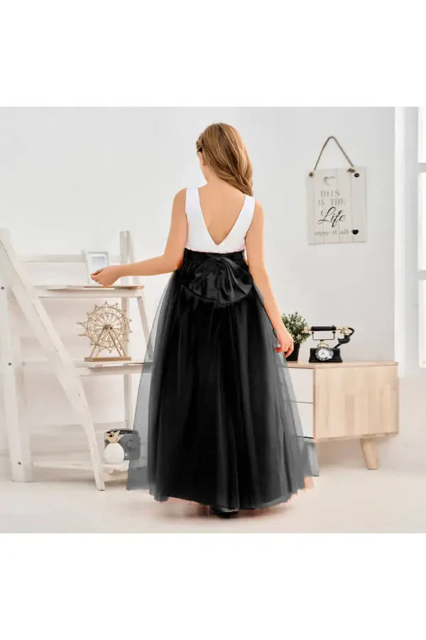 Girls 3 Layer Fluffy Long Tulle Skirt Graduation Party Show Skirt - 3