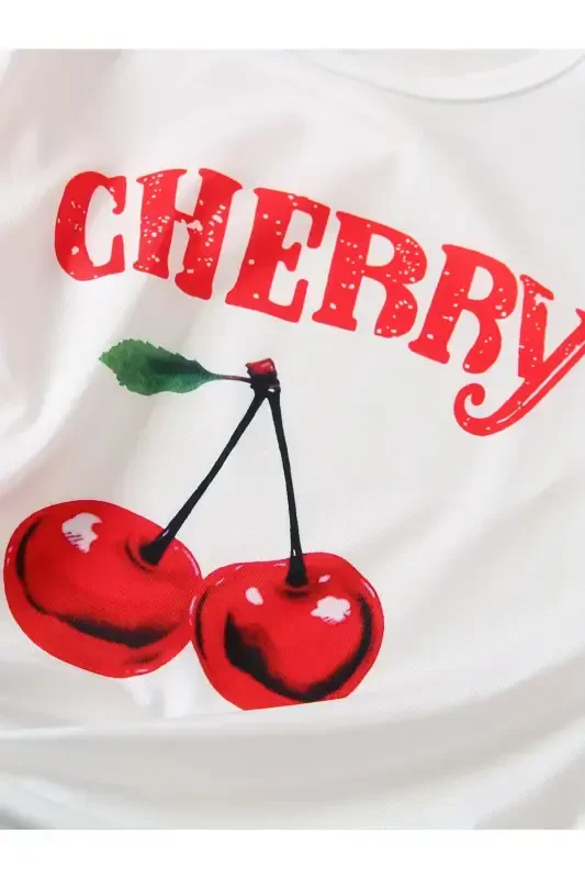 Girl's 4-Pack Pink-White Strawberry and Cherry Print Jersey Black Shorts T-Shirt Set-Pink - 5