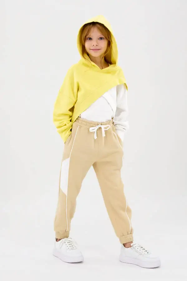 Girl's Asymmetrical Yellow Sweatshirt - 1