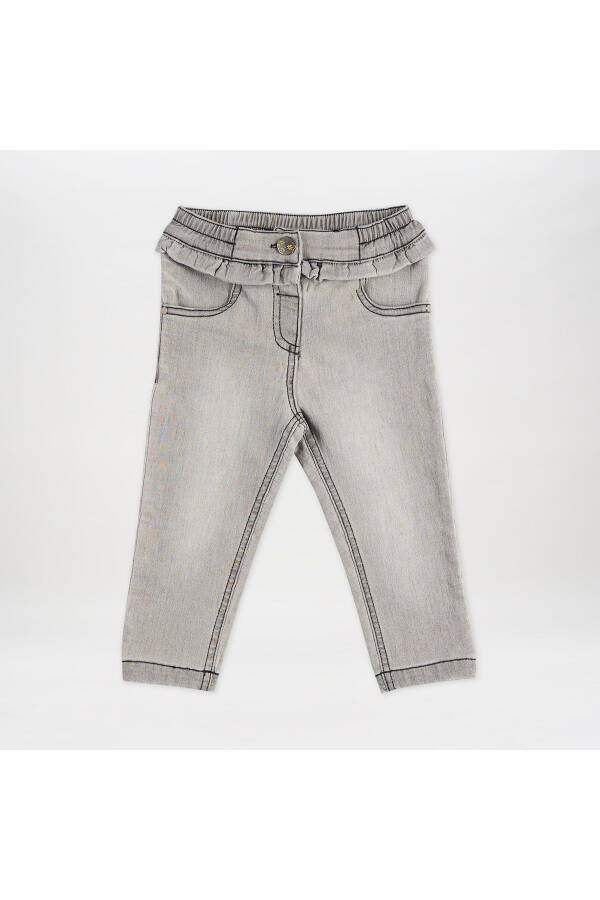 Girls' Baby Frill Detailed Grey Denim Pants - 19