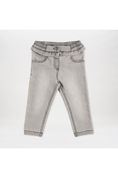 Girls' Baby Frill Detailed Grey Denim Pants - 16