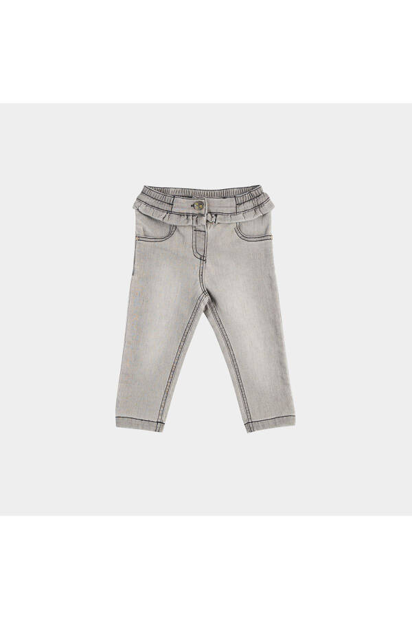 Girls' Baby Frill Detailed Grey Denim Pants - 4