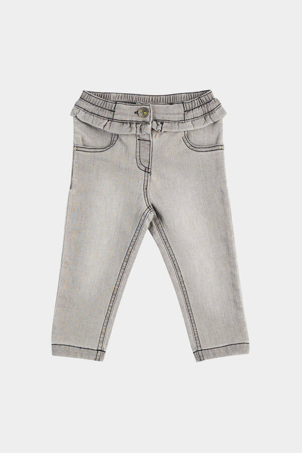 Girls' Baby Frill Detailed Grey Denim Pants - 1