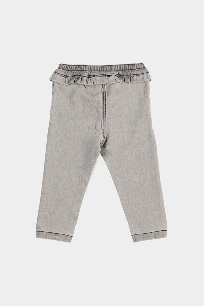 Girls' Baby Frill Detailed Grey Denim Pants - 2