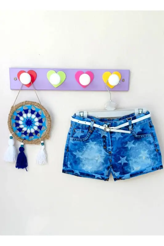 Girls Baby Kids Low Waist Double Leg Skinny Fit Belted Denim Jeans Shorts - 2