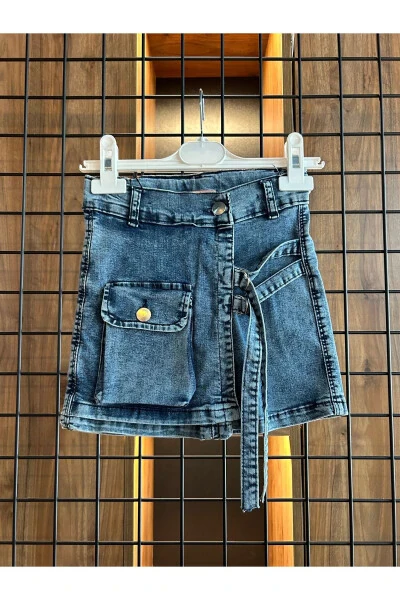 Girls Baby Toddler Pocket Tie-Up Denim Skirt - FLAMINGO