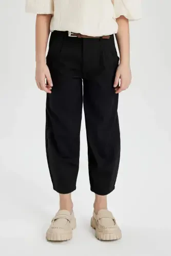 Girls Barrel Fit Wide Leg Cotton Belt Trousers C0450a8 - 1
