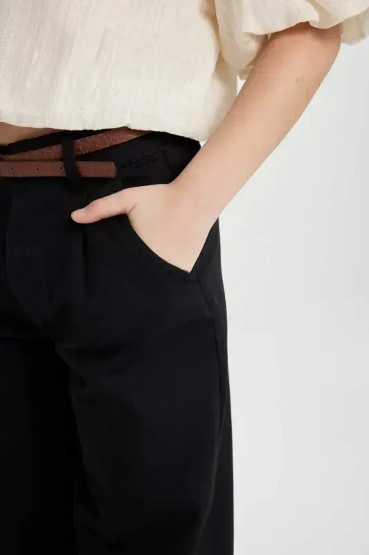 Girls Barrel Fit Wide Leg Cotton Belt Trousers C0450a8 - 5