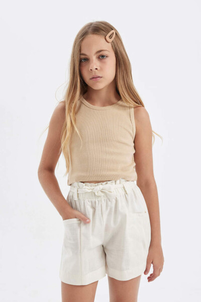 Girls' Basic Crew Neck Tank Top Beige - 4