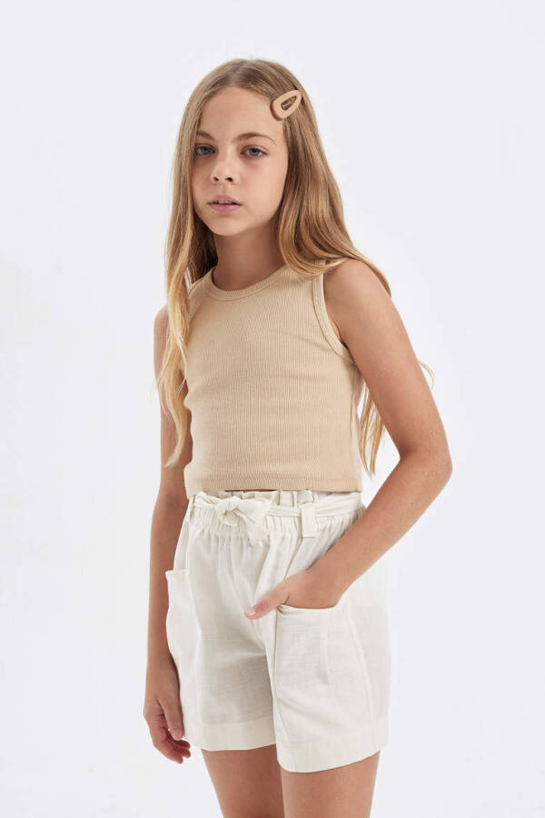 Girls' Basic Crew Neck Tank Top Beige - 6