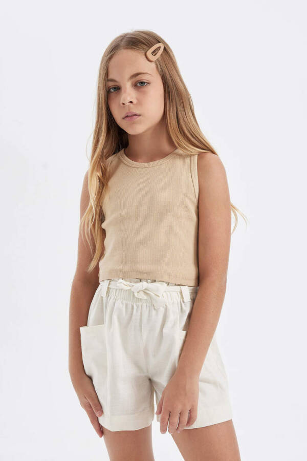 Girls' Basic Crew Neck Tank Top Beige - 7