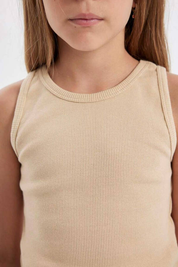 Girls' Basic Crew Neck Tank Top Beige - 8