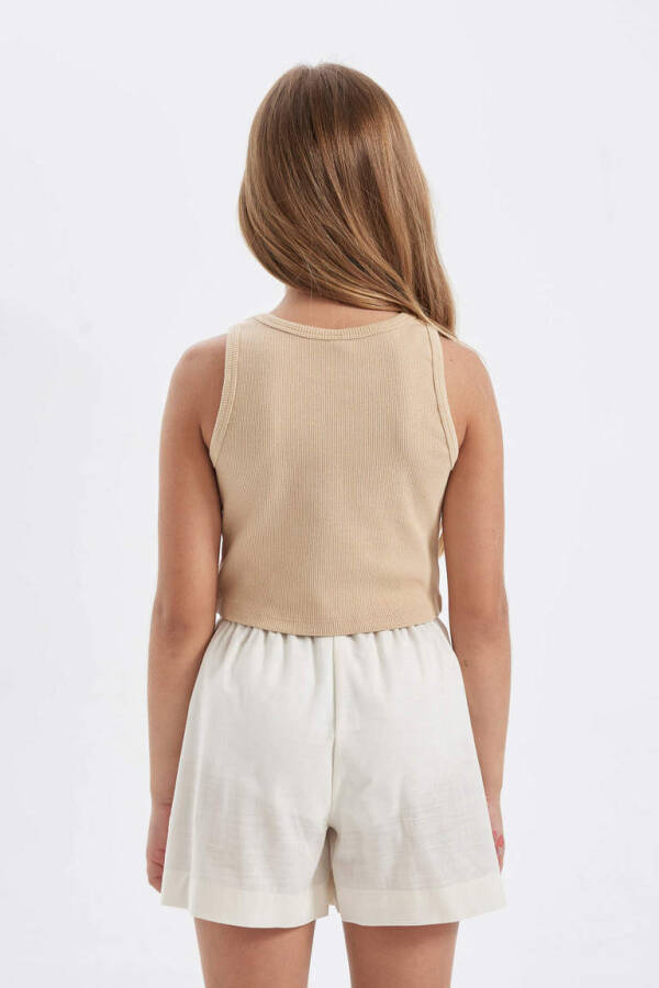 Girls' Basic Crew Neck Tank Top Beige - 9