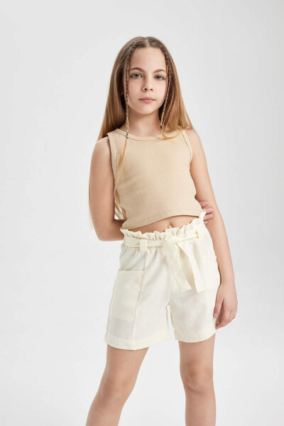 Girls' Basic Crew Neck Tank Top Beige - 1