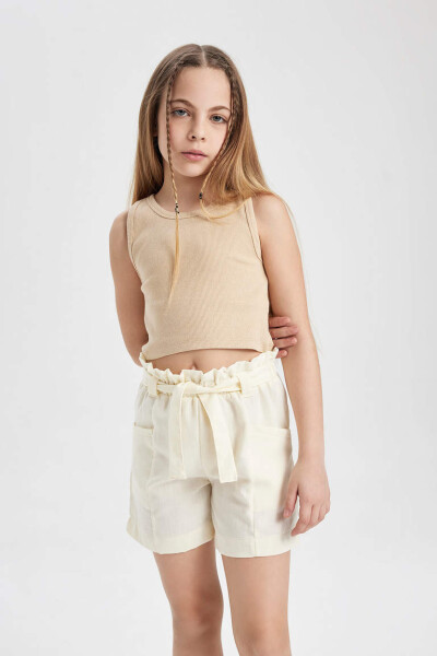 Girls' Basic Crew Neck Tank Top Beige - 3