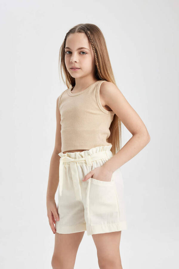 Girls' Basic Crew Neck Tank Top Beige - 10